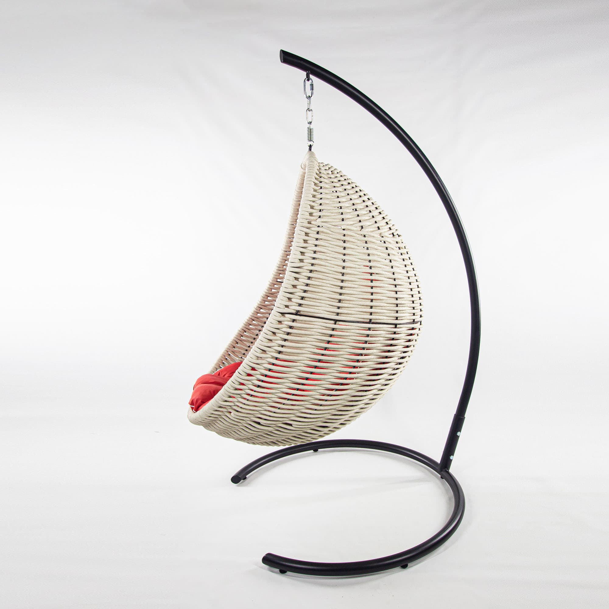 Мебель из ротанга плетеное подвесное кресло-кокон белый красная подушка