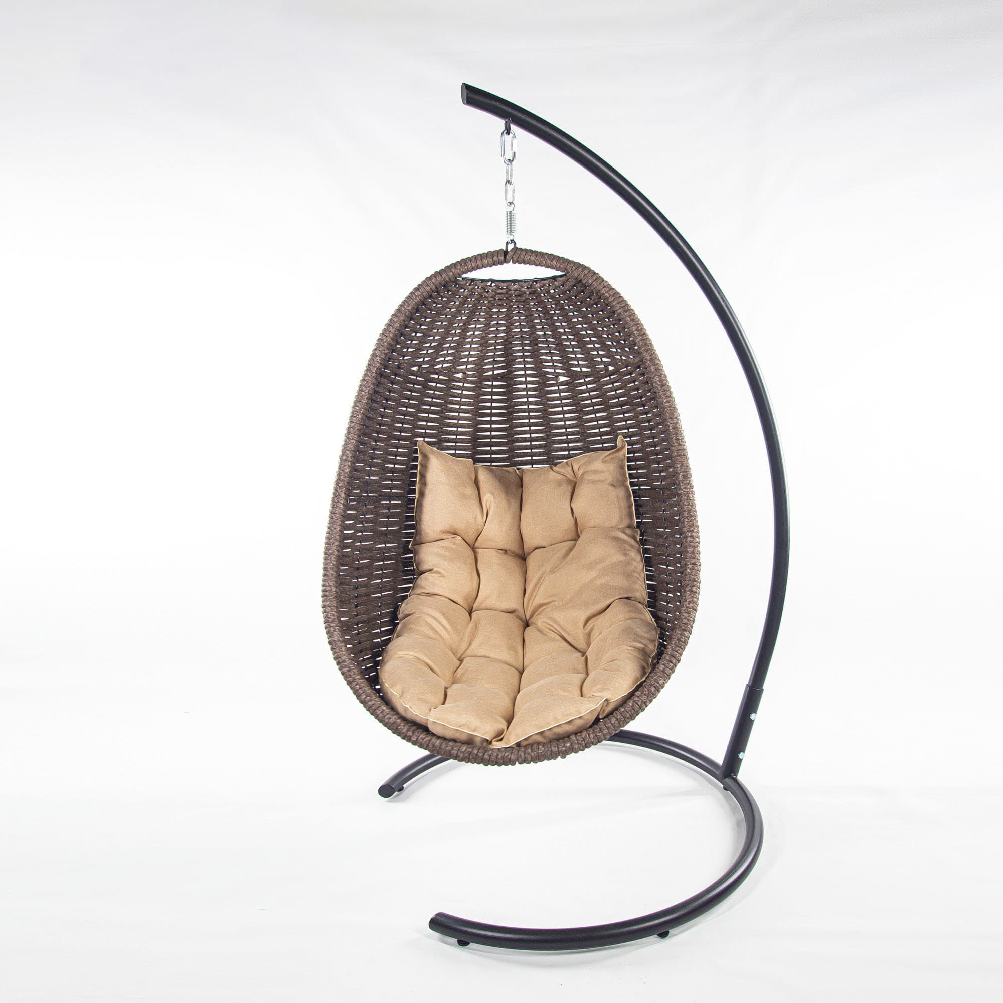 Мебель из ротанга плетеное подвесное кресло-кокон коричневый бежевая подушка