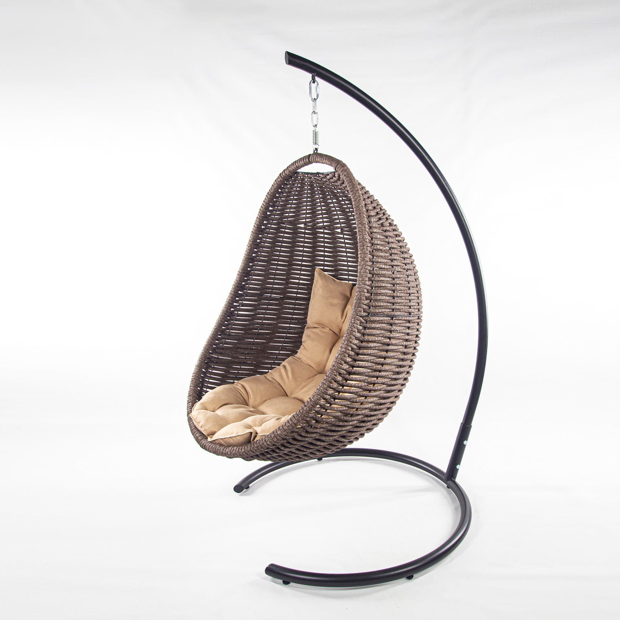 Мебель из ротанга плетеное подвесное кресло-кокон коричневый бежевая подушка