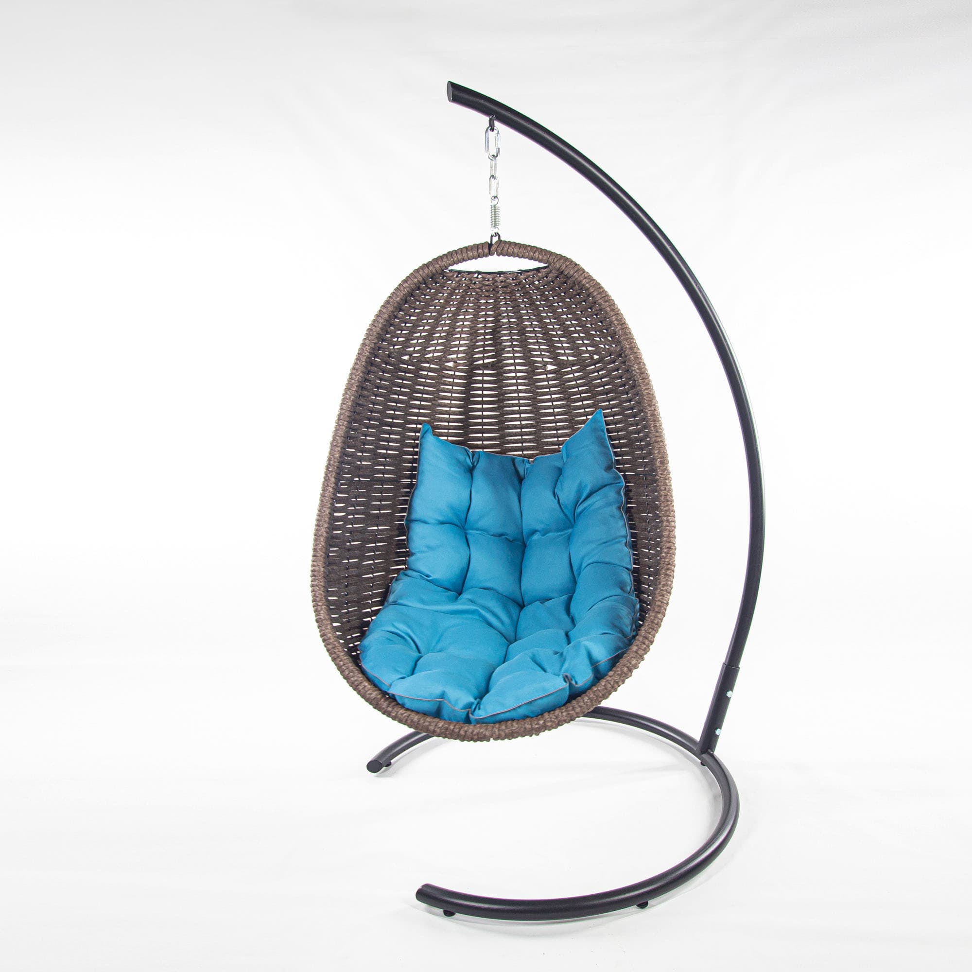 Мебель из ротанга плетеное подвесное кресло-кокон коричневый синяя подушка