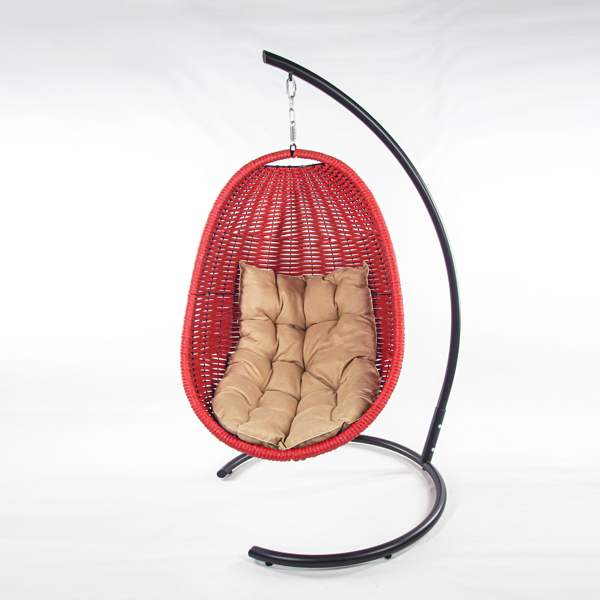 Мебель из ротанга плетеное подвесное кресло-кокон красный бежевая подушка