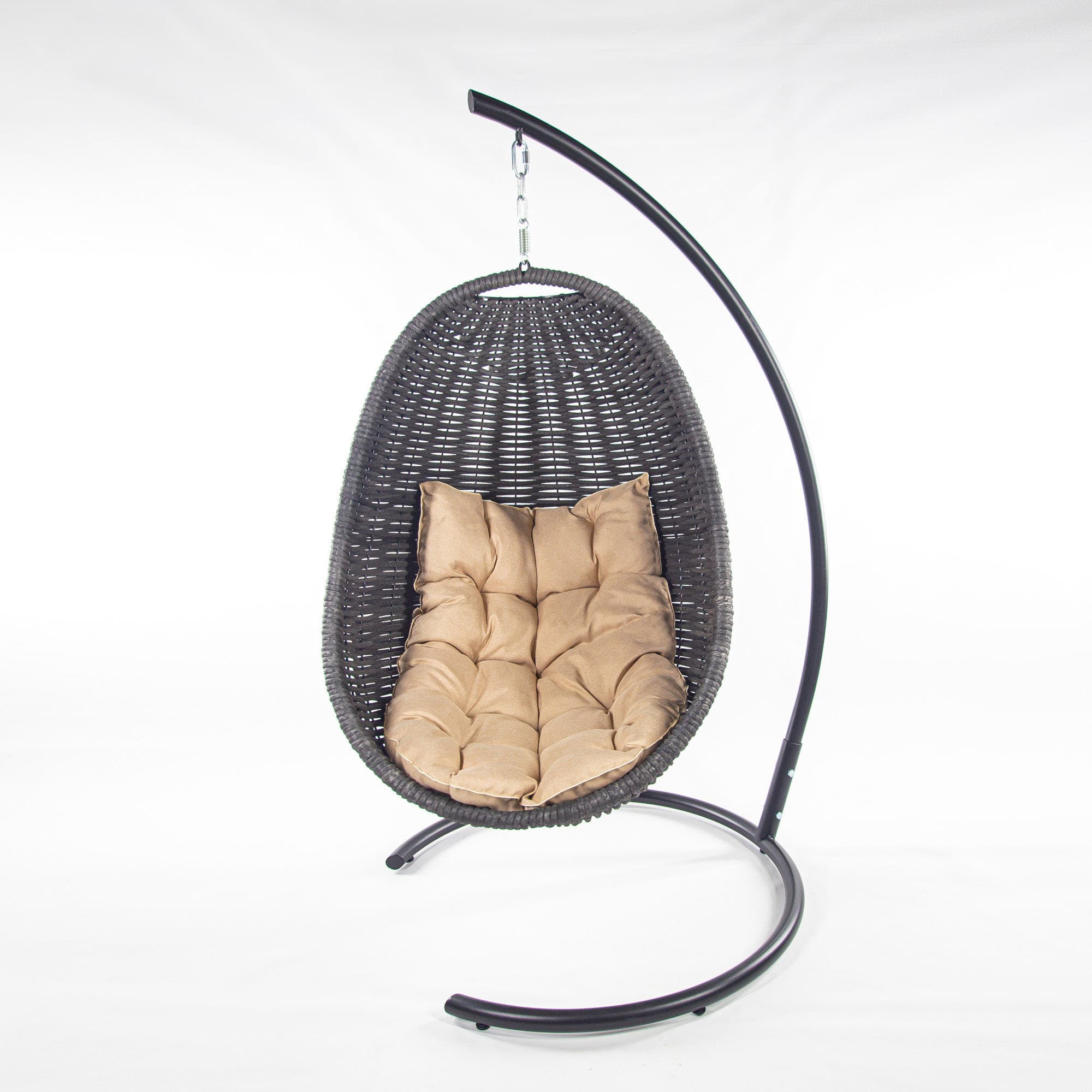 Мебель из ротанга плетеное подвесное кресло-кокон черный бежевая подушка
