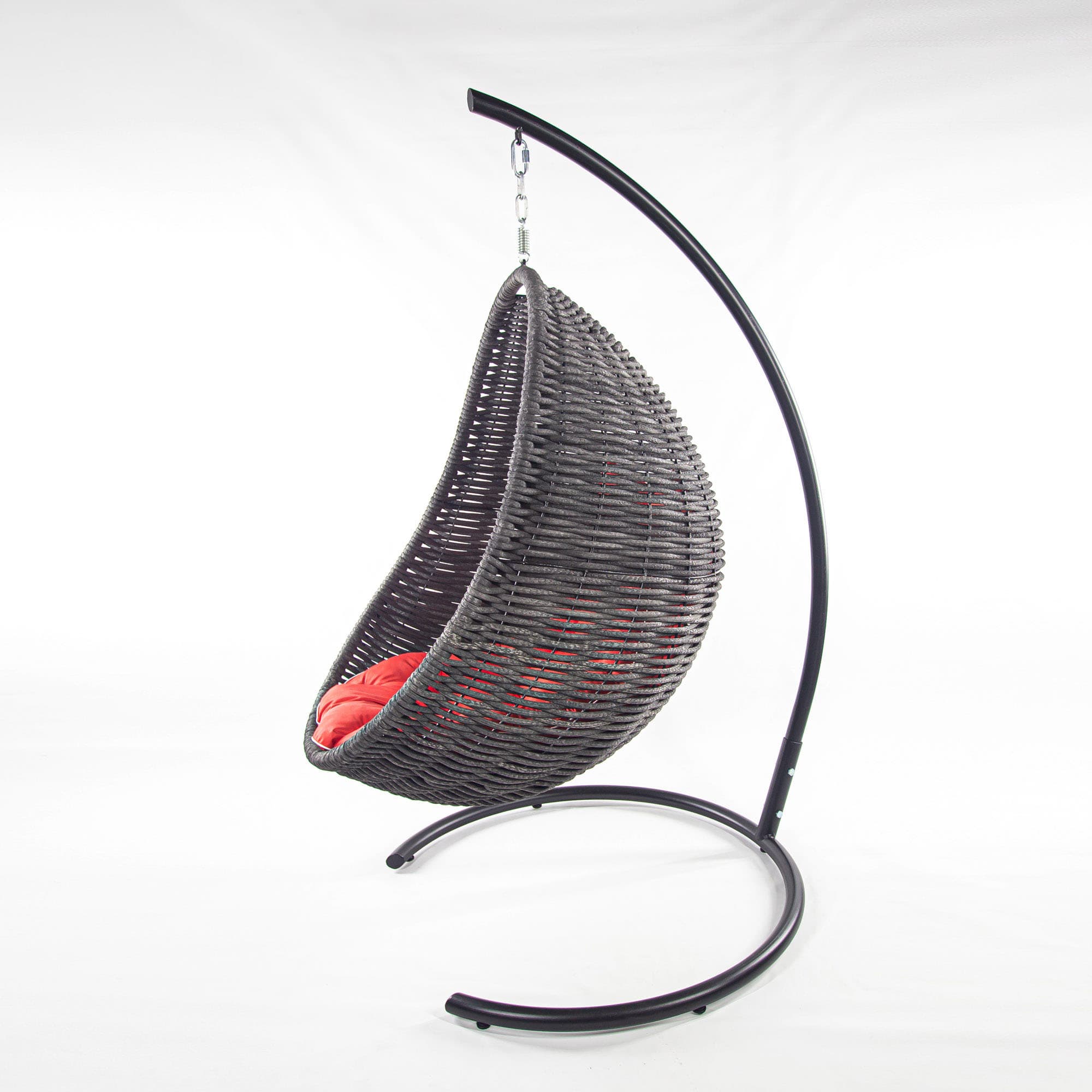 Мебель из ротанга плетеное подвесное кресло-кокон черный красная подушка