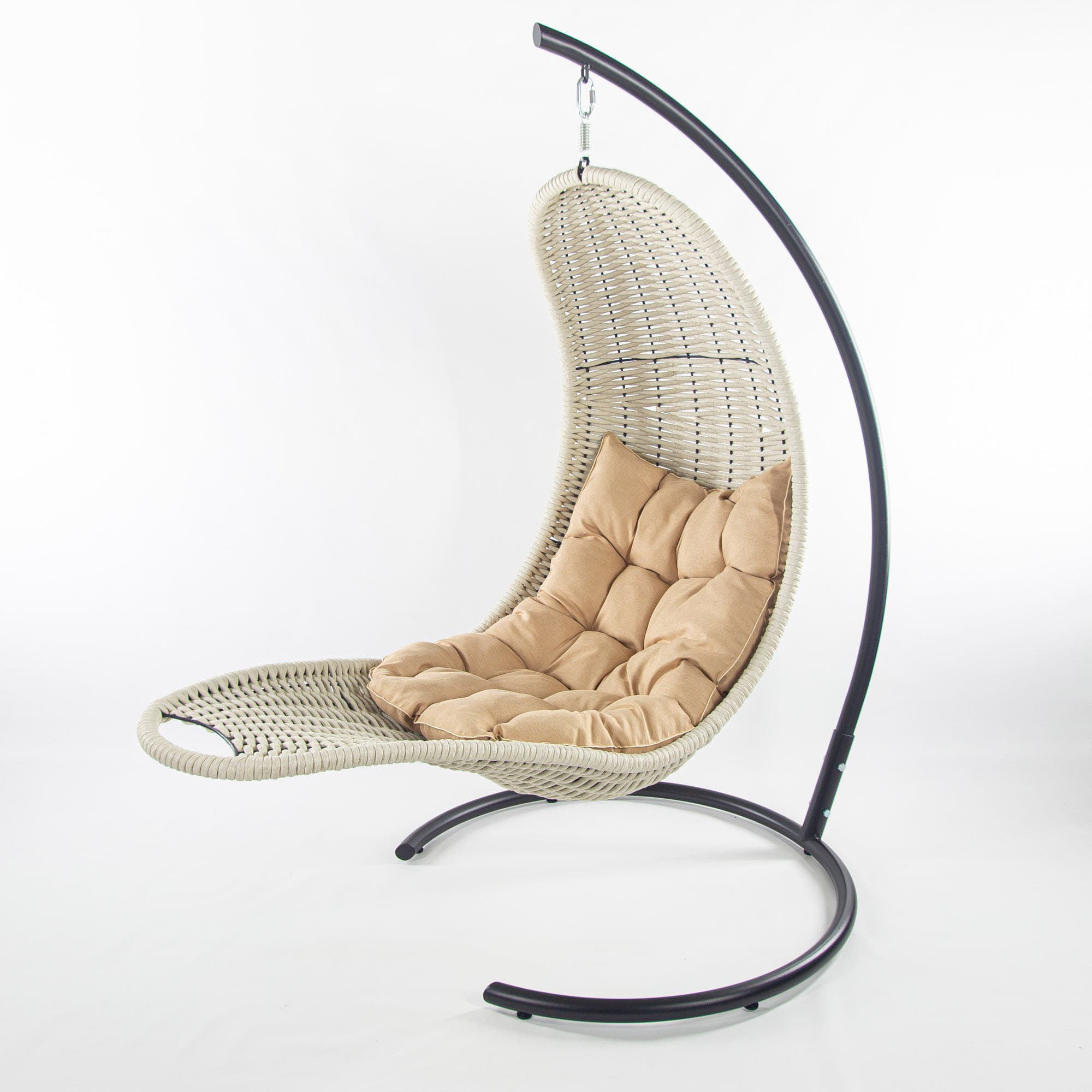 Мебель из ротанга плетеное подвесное кресло-шезлонг белый бежевая подушка