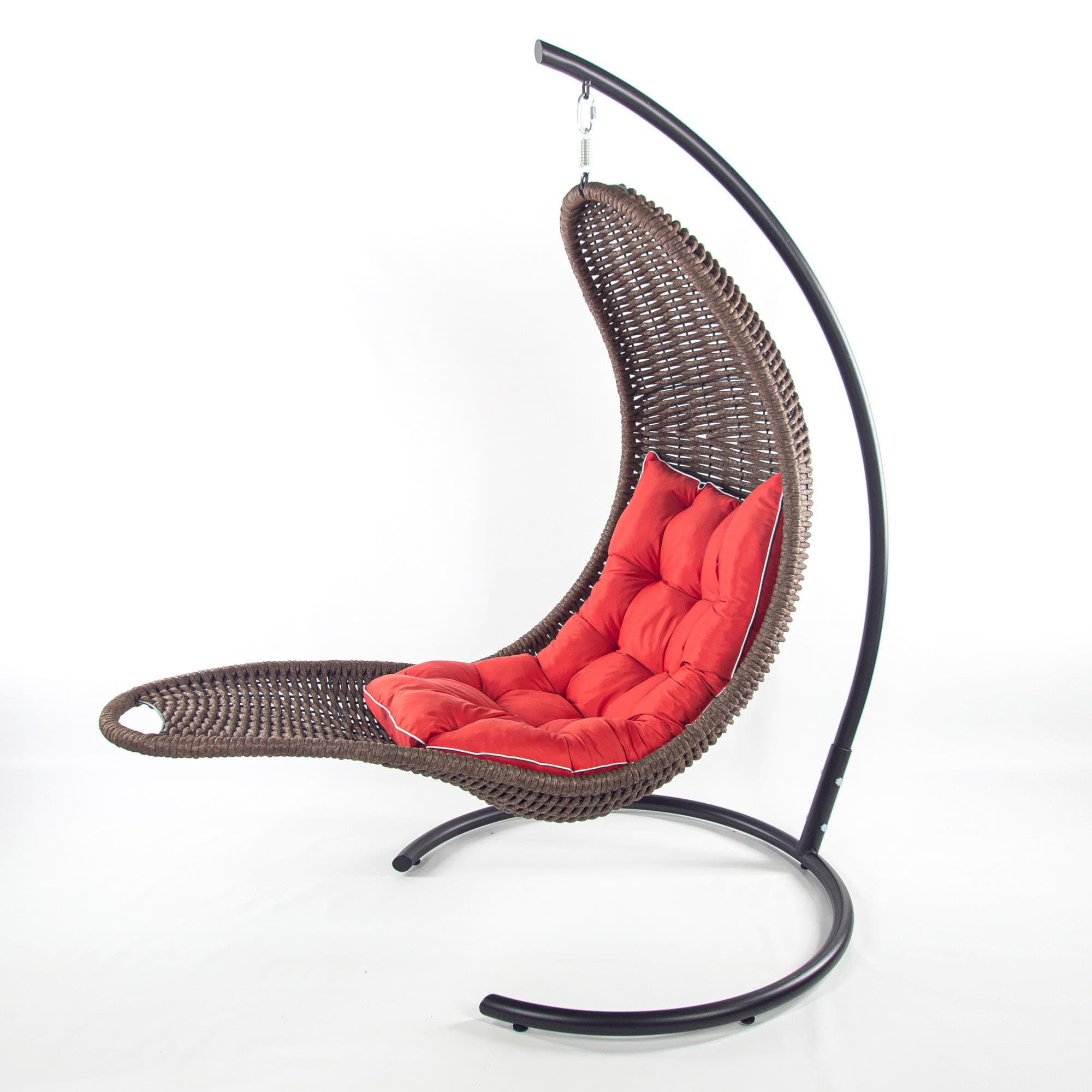 Мебель из ротанга плетеное подвесное кресло-шезлонг коричневый красная подушка
