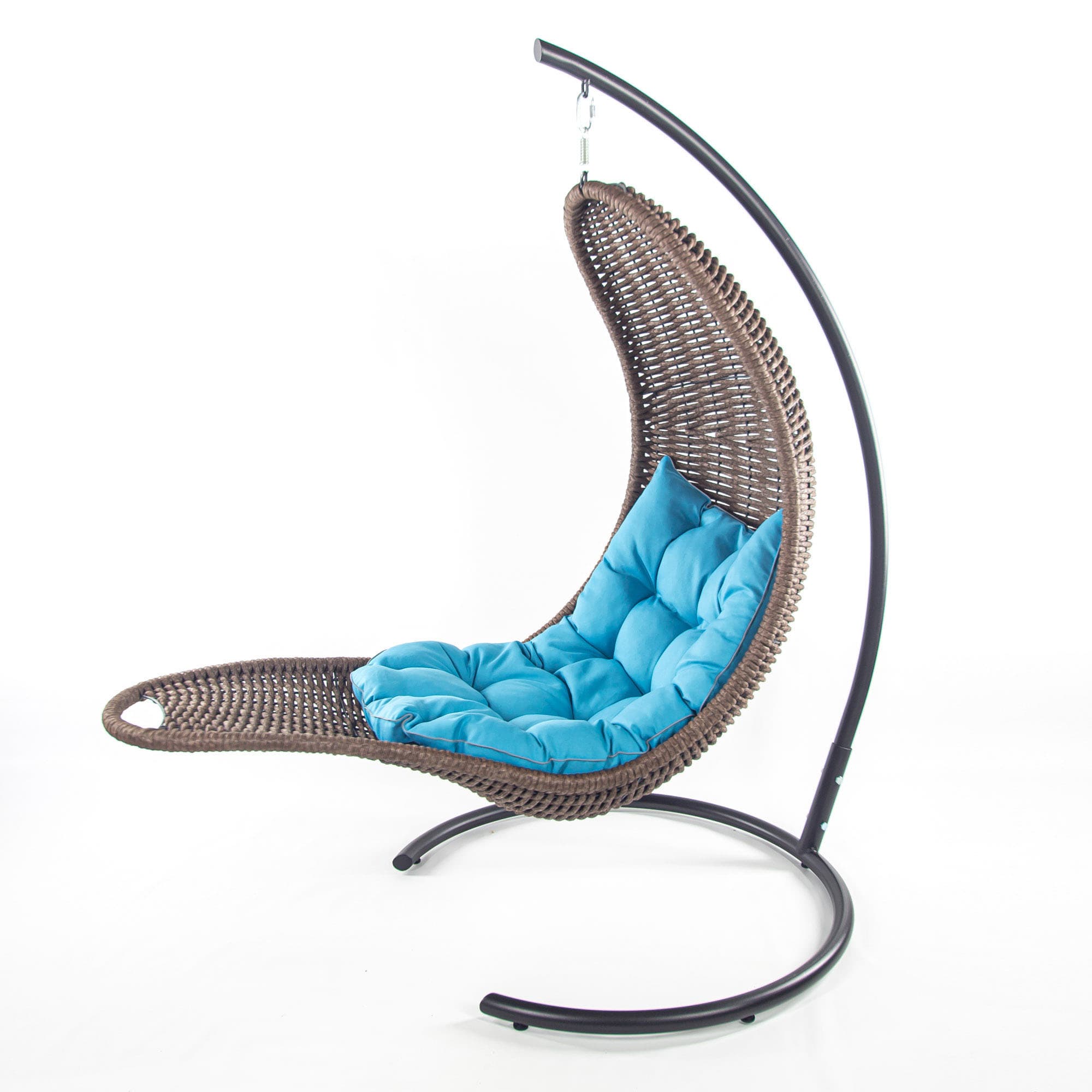 Мебель из ротанга плетеное подвесное кресло-шезлонг коричневый синяя подушка