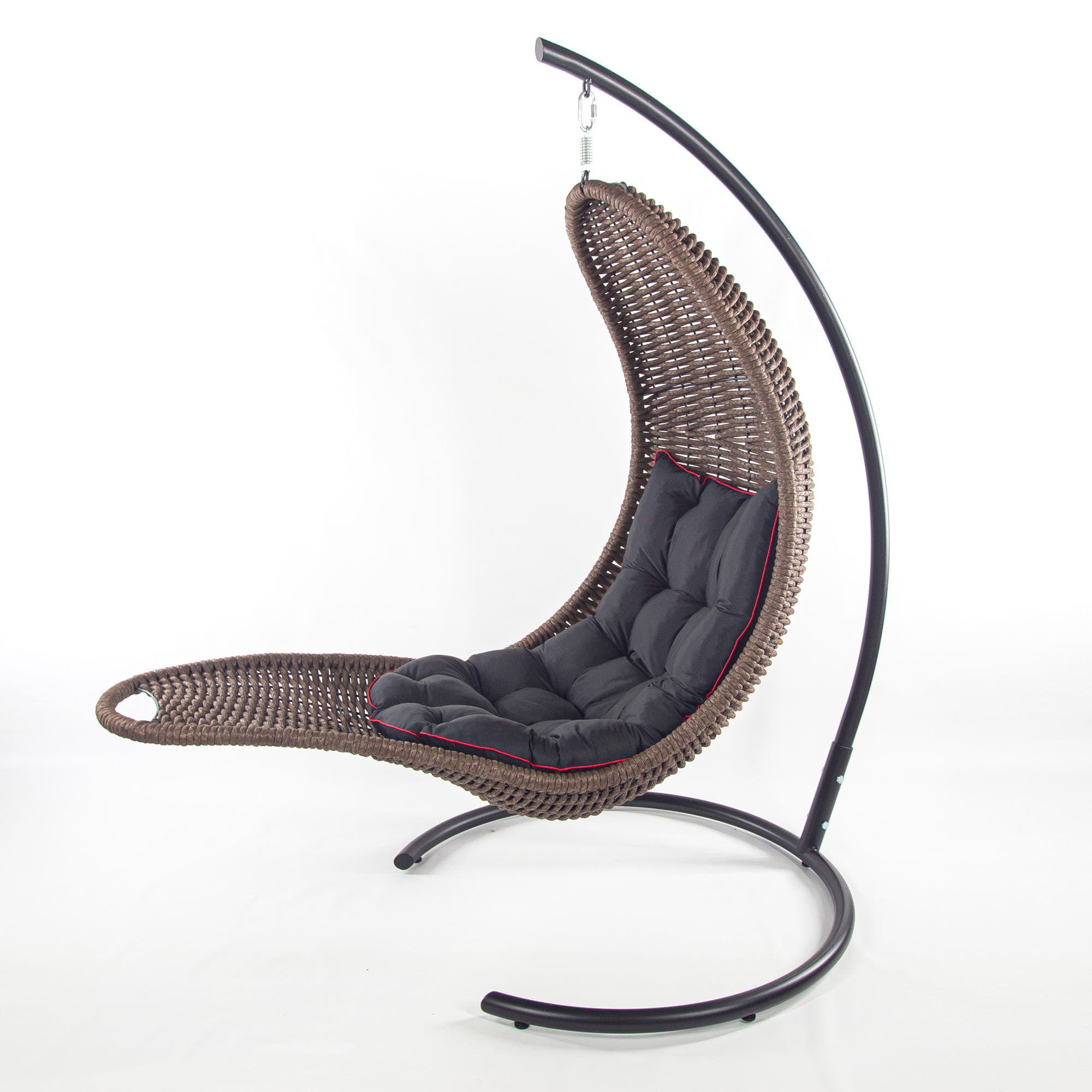 Мебель из ротанга плетеное подвесное кресло-шезлонг коричневый черная подушка