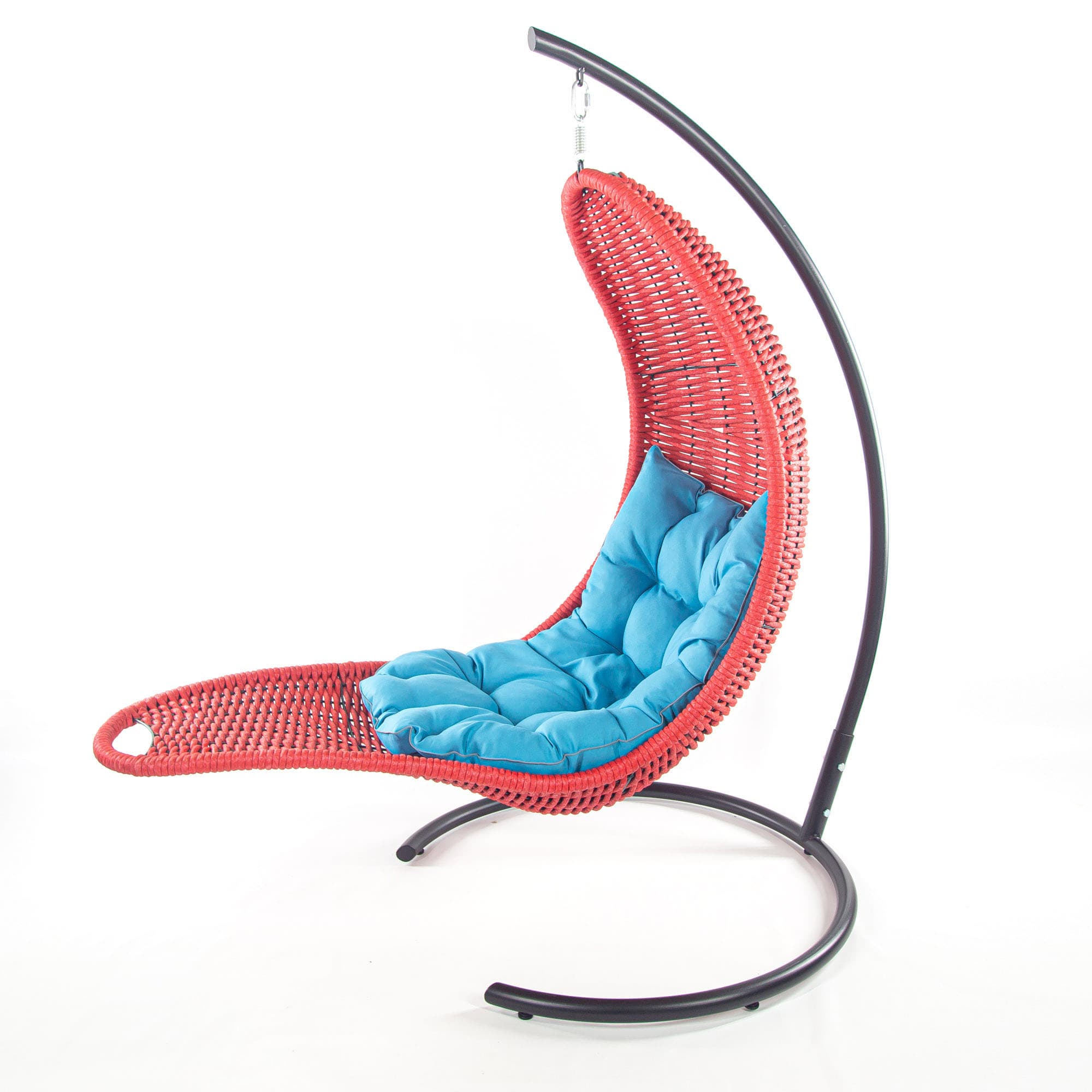 Мебель из ротанга плетеное подвесное кресло-шезлонг красный синяя подушка