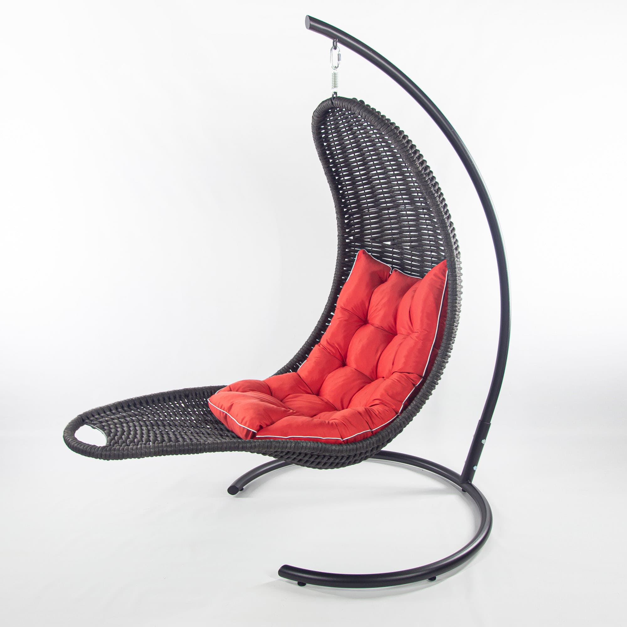 Мебель из ротанга плетеное подвесное кресло-шезлонг черный красная подушка
