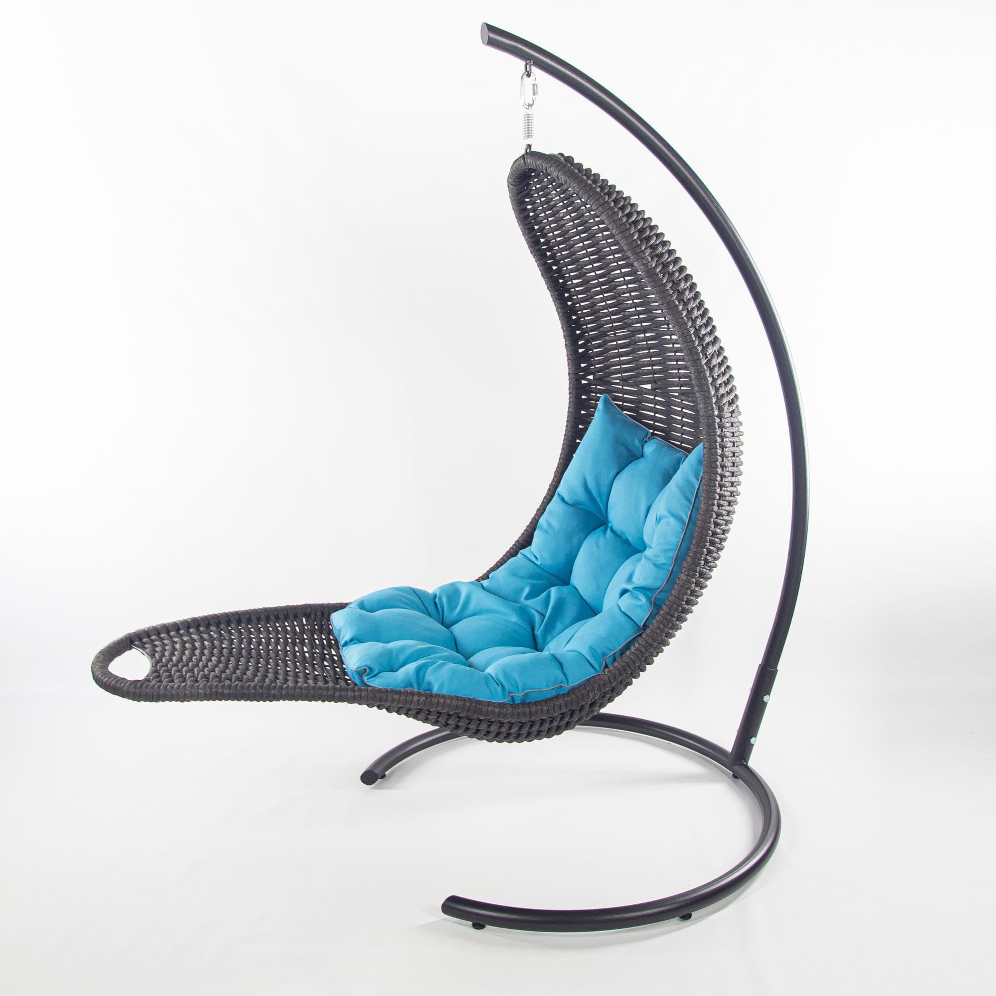 Мебель из ротанга плетеное подвесное кресло-шезлонг черный синяя подушка