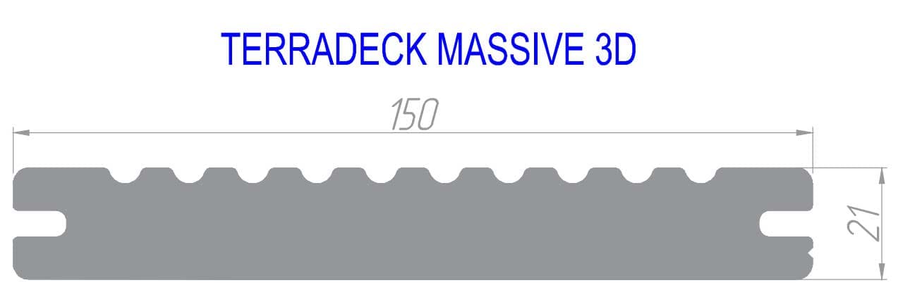 Террасная доска ДПК полнотелая TERRADECK MASSIVE 3D серый (сторона Б)