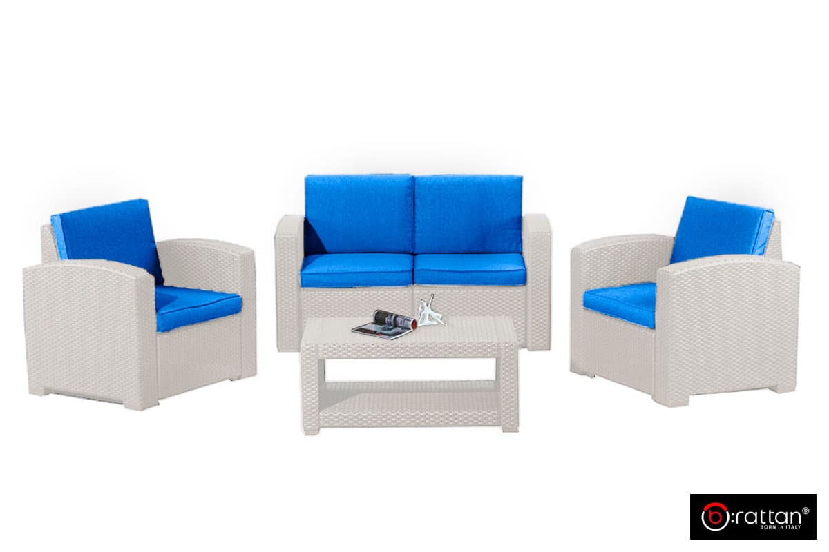 Комплект мебели RATTAN Premium 4 серый синие подушки