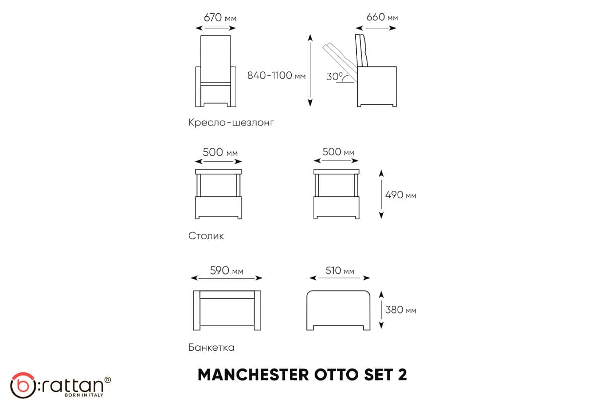 Комплект уличной мебели MANCHESTER OTTO SET 2 серый