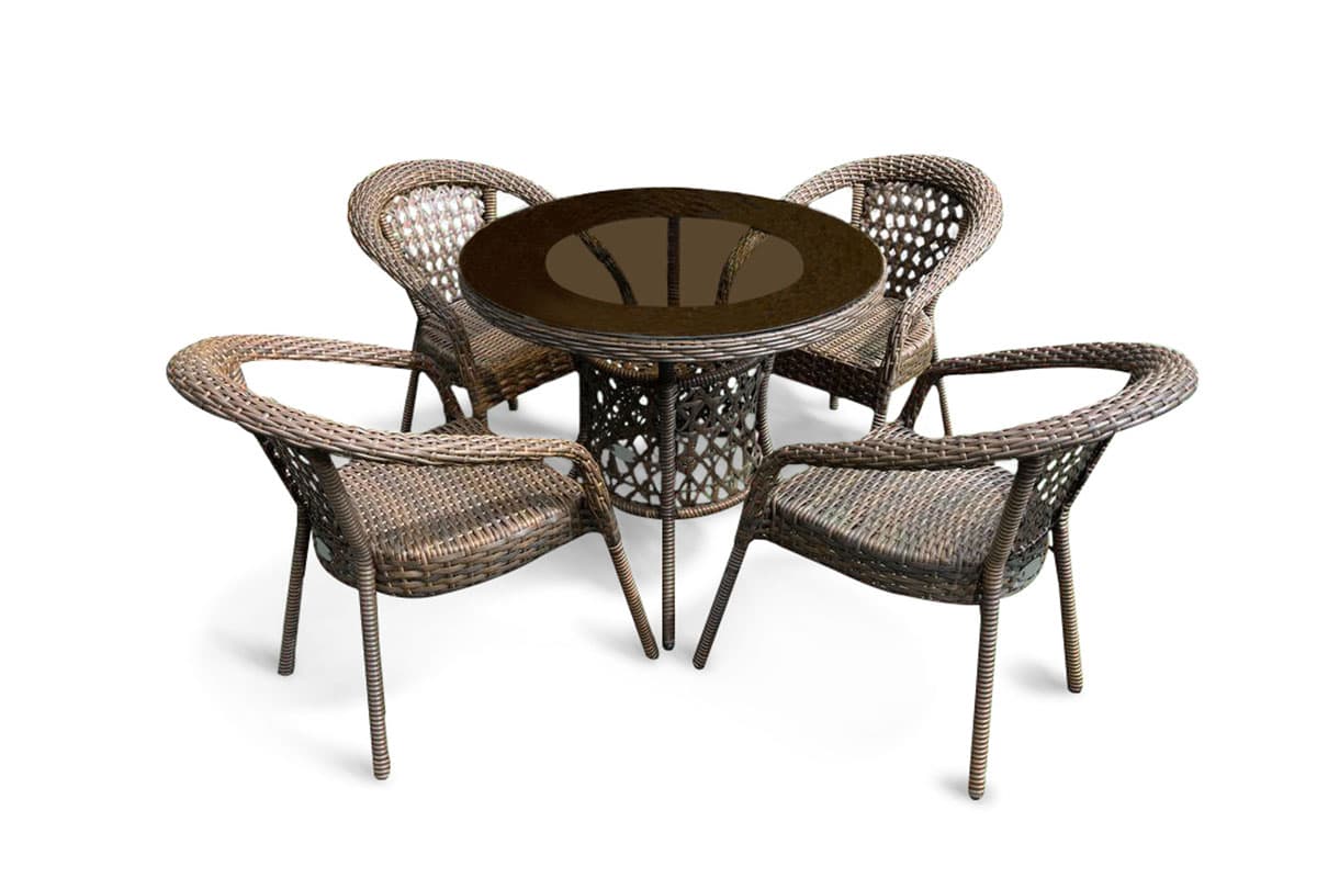 Комплект мебели МОККА FANO (стол обеденный круглый, 4 кресла), Темно-коричневый