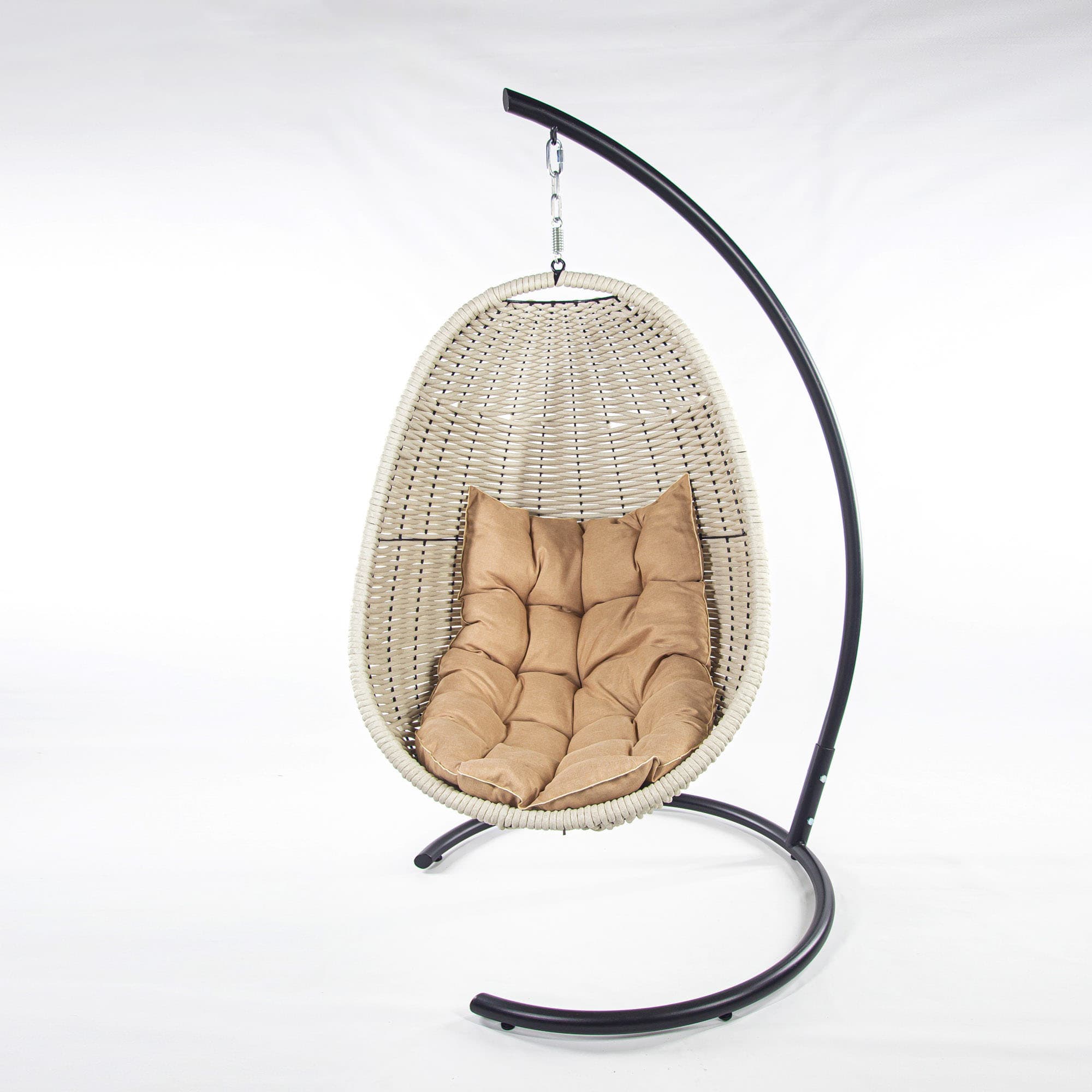 Мебель из ротанга плетеное подвесное кресло-кокон белый бежевая подушка