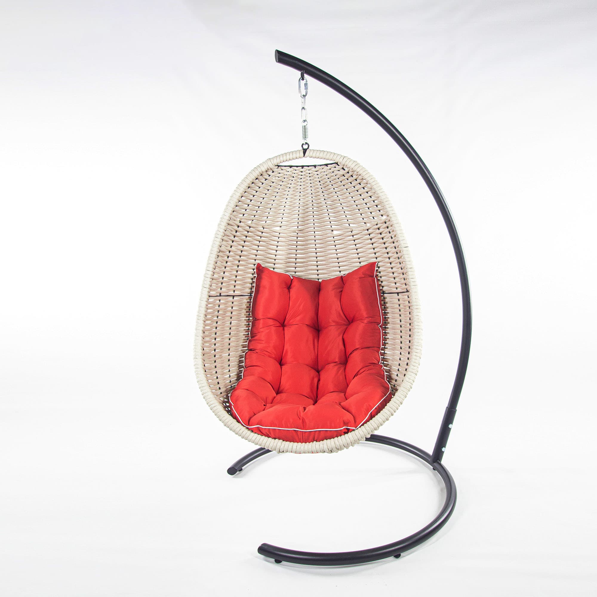 Мебель из ротанга плетеное подвесное кресло-кокон белый красная подушка