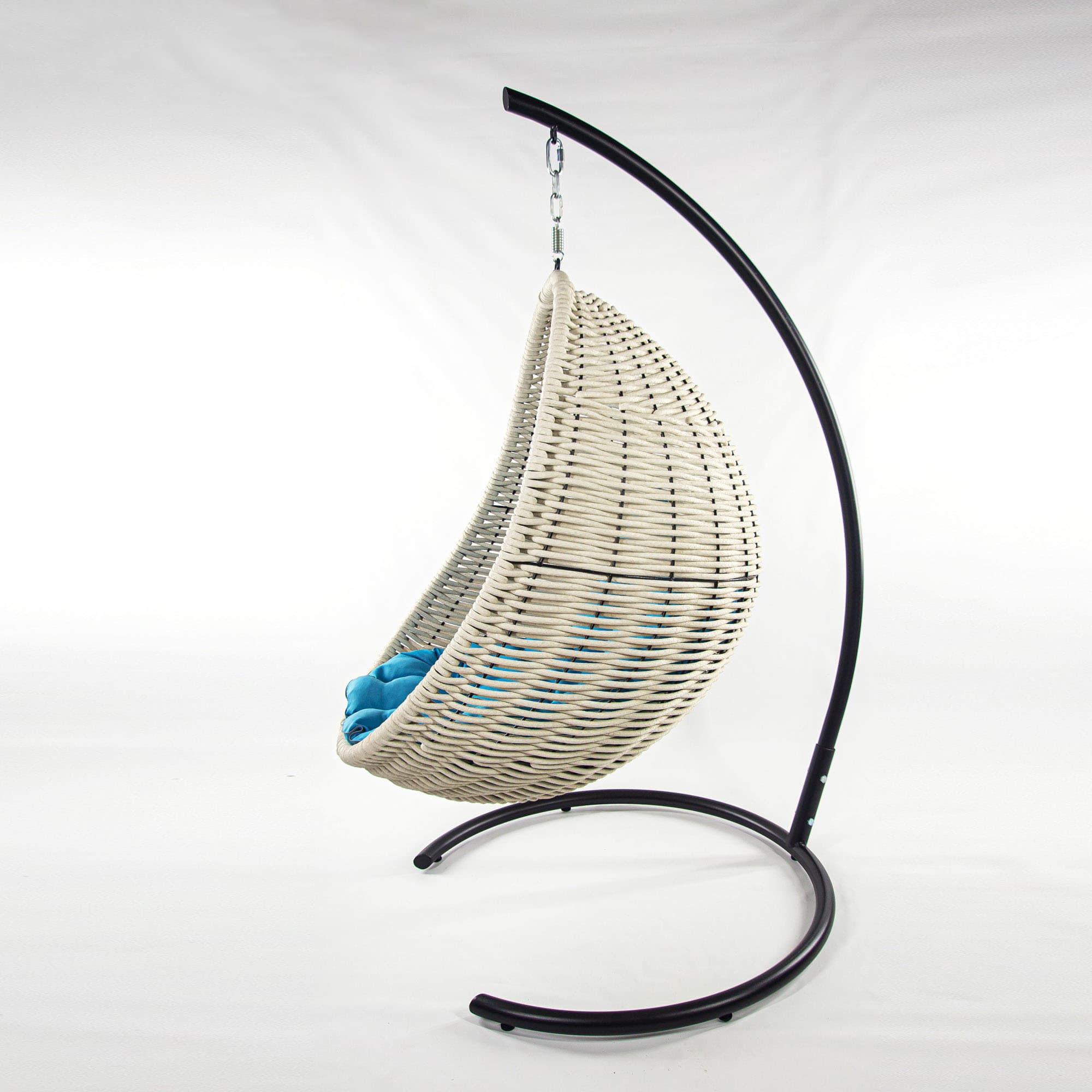 Мебель из ротанга плетеное подвесное кресло-кокон белый синяя подушка