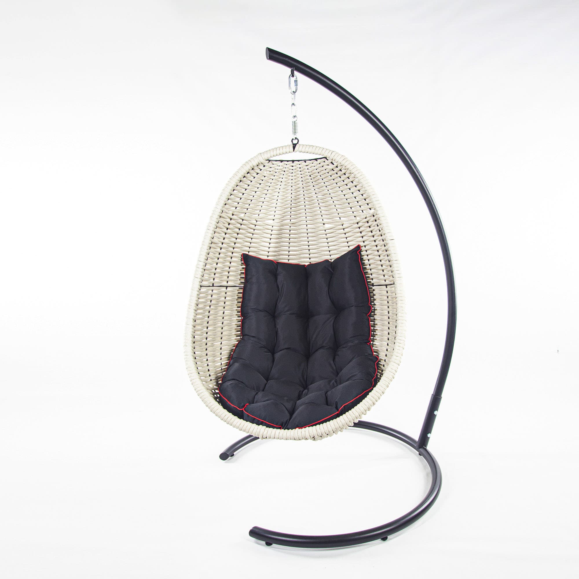 Мебель из ротанга плетеное подвесное кресло-кокон белый черная подушка