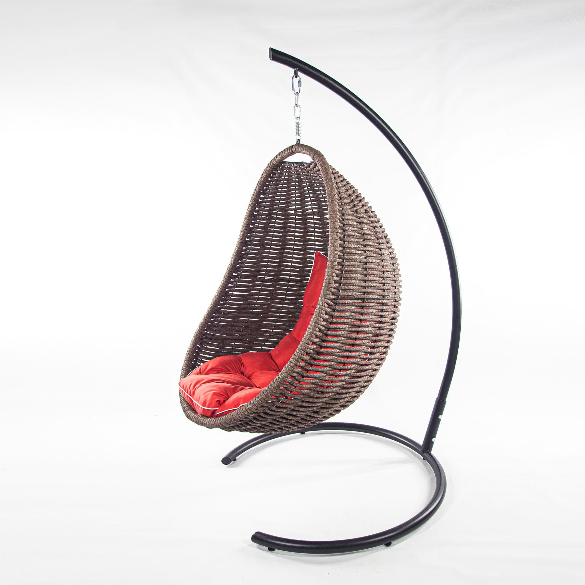 Мебель из ротанга плетеное подвесное кресло-кокон коричневый красная подушка