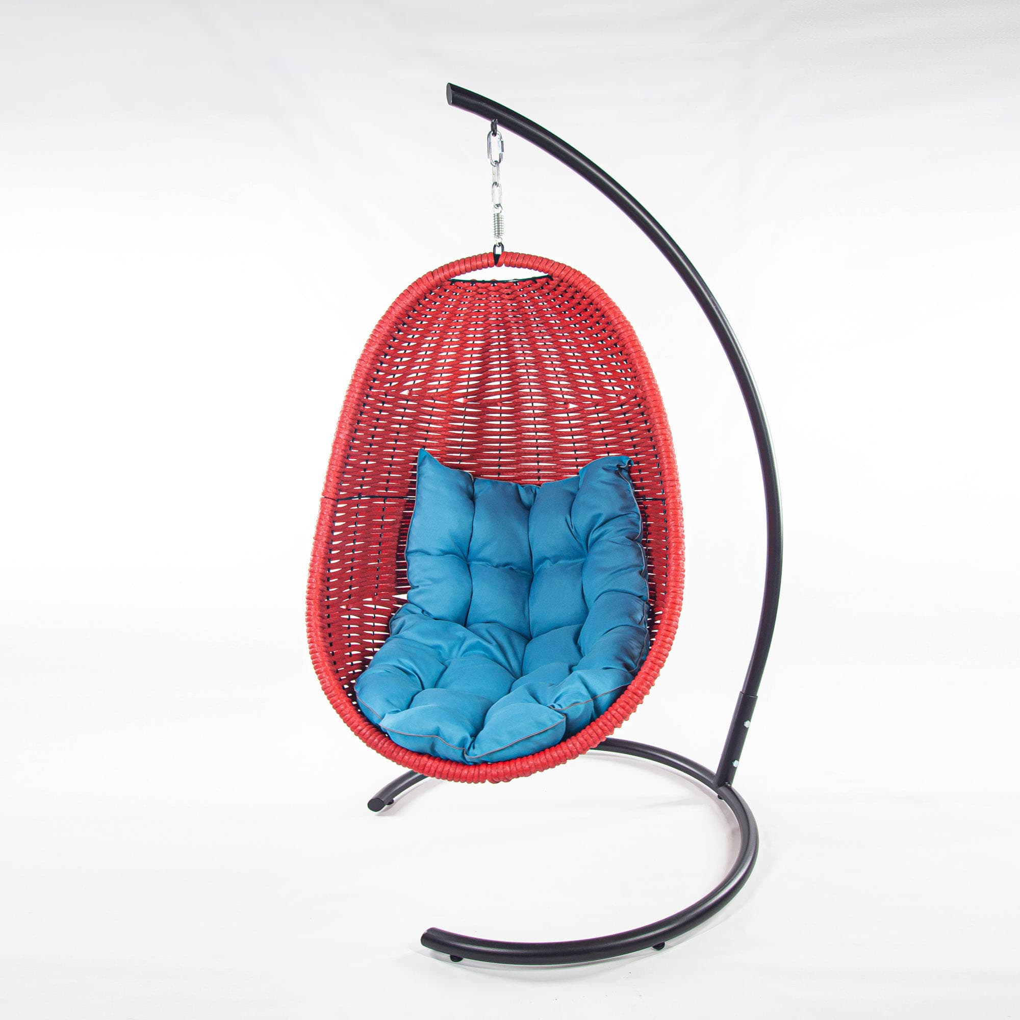 Мебель из ротанга плетеное подвесное кресло-кокон красный синяя подушка