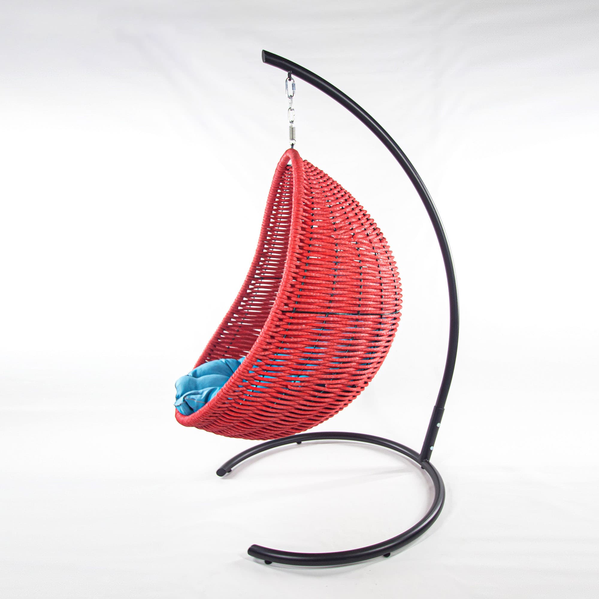 Мебель из ротанга плетеное подвесное кресло-кокон красный синяя подушка