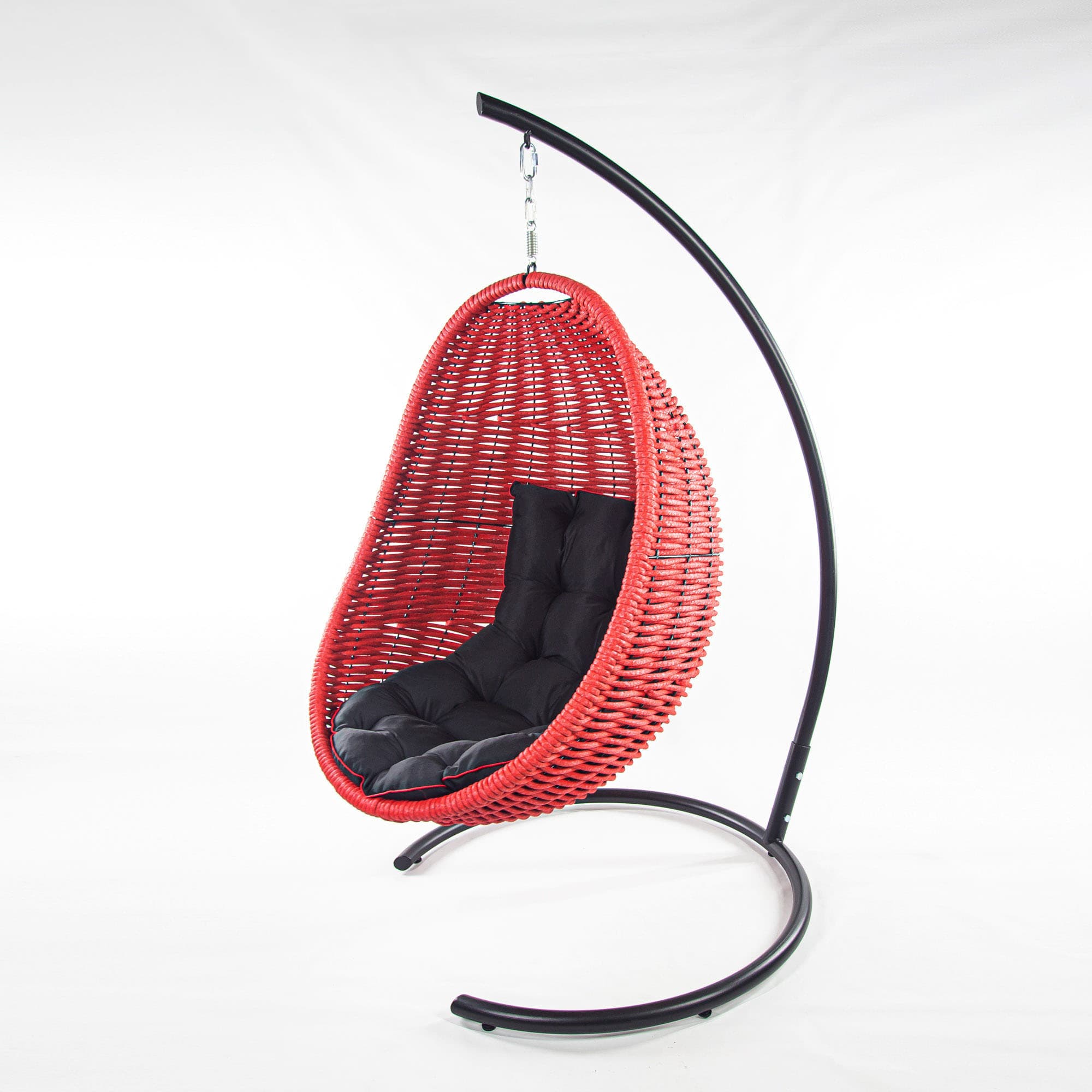 Мебель из ротанга плетеное подвесное кресло-кокон красный черная подушка