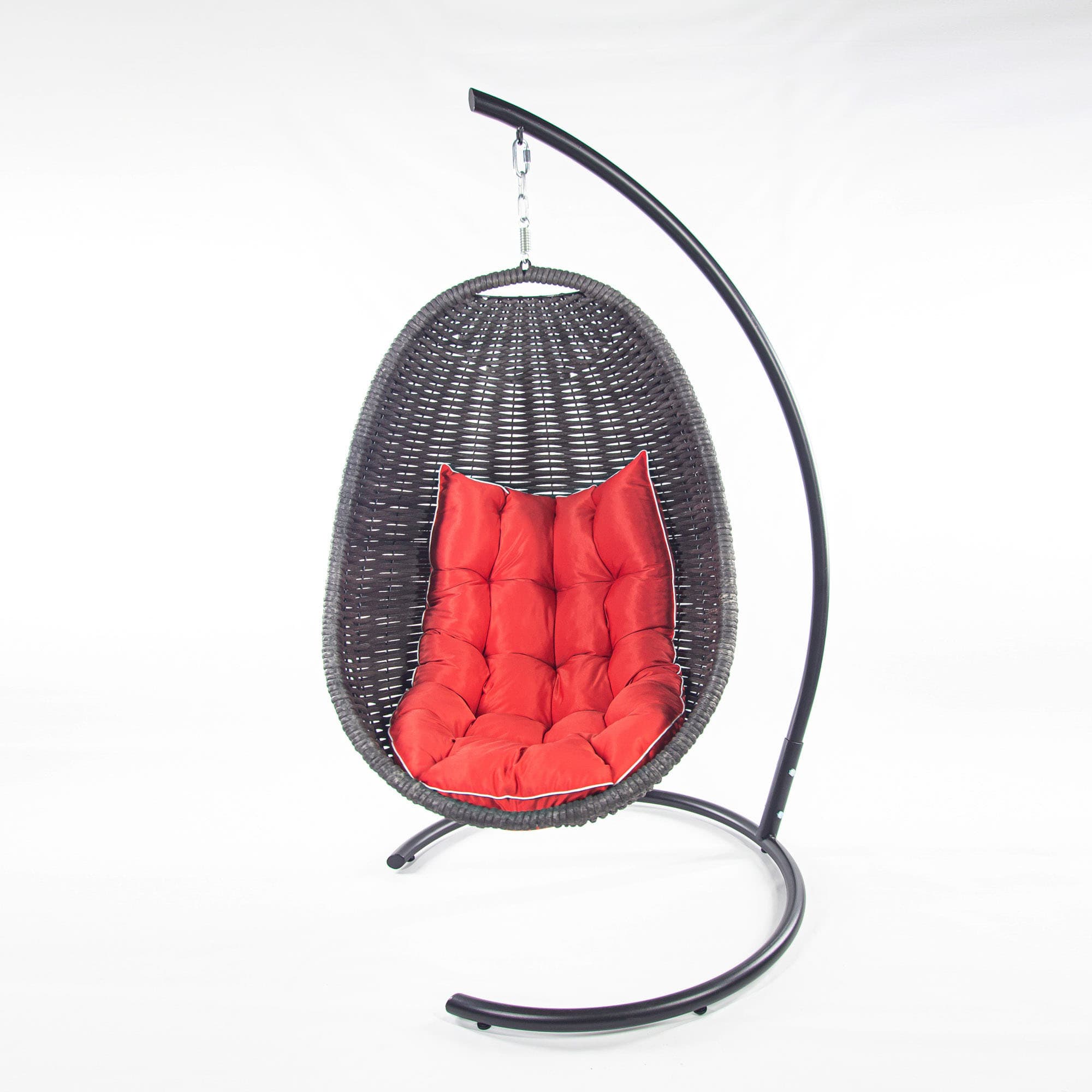Мебель из ротанга плетеное подвесное кресло-кокон черный красная подушка