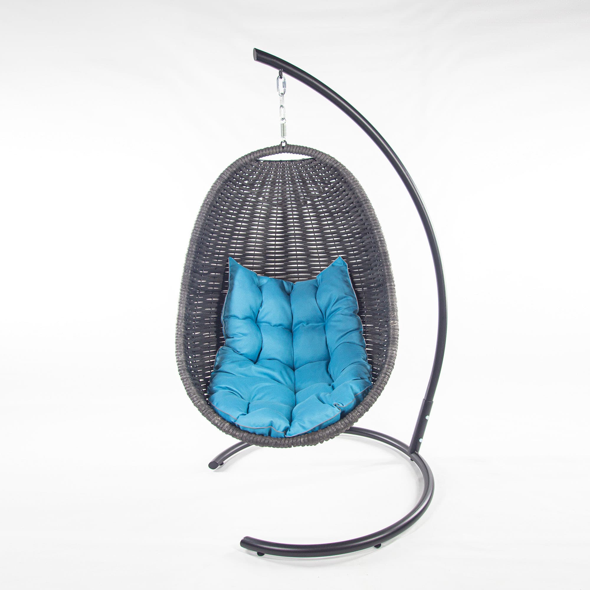 Мебель из ротанга плетеное подвесное кресло-кокон черный синяя подушка