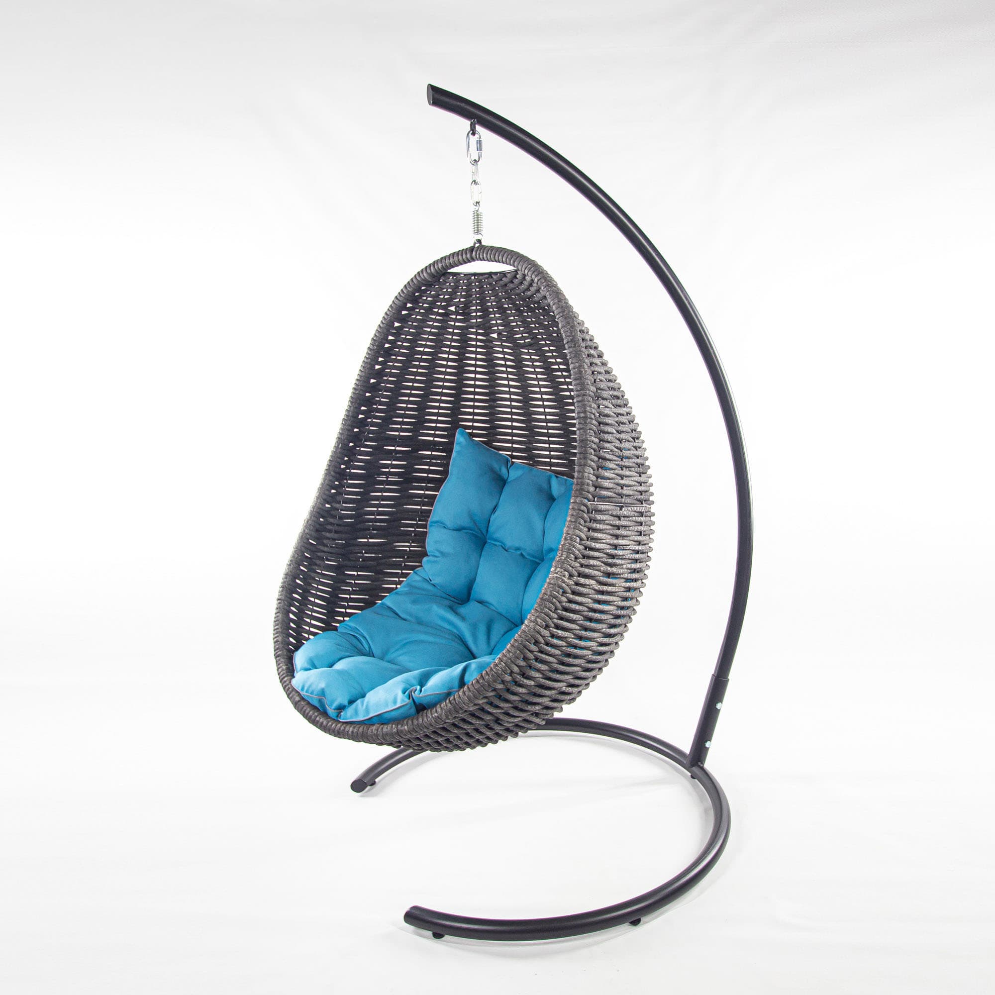 Мебель из ротанга плетеное подвесное кресло-кокон черный синяя подушка