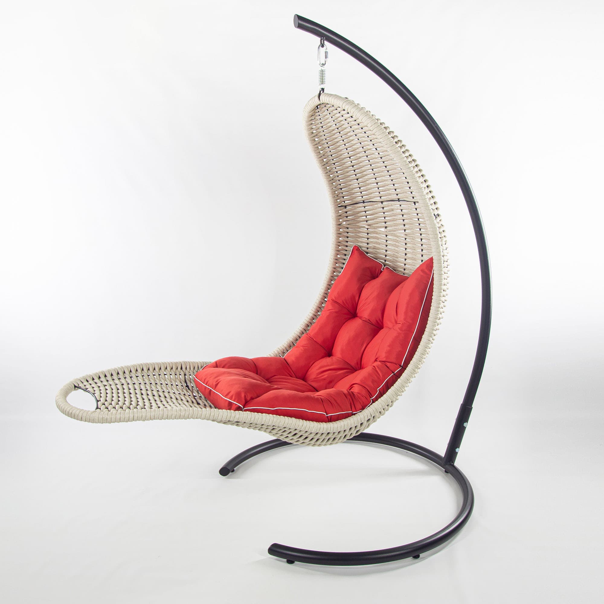 Мебель из ротанга плетеное подвесное кресло-шезлонг белый красная подушка