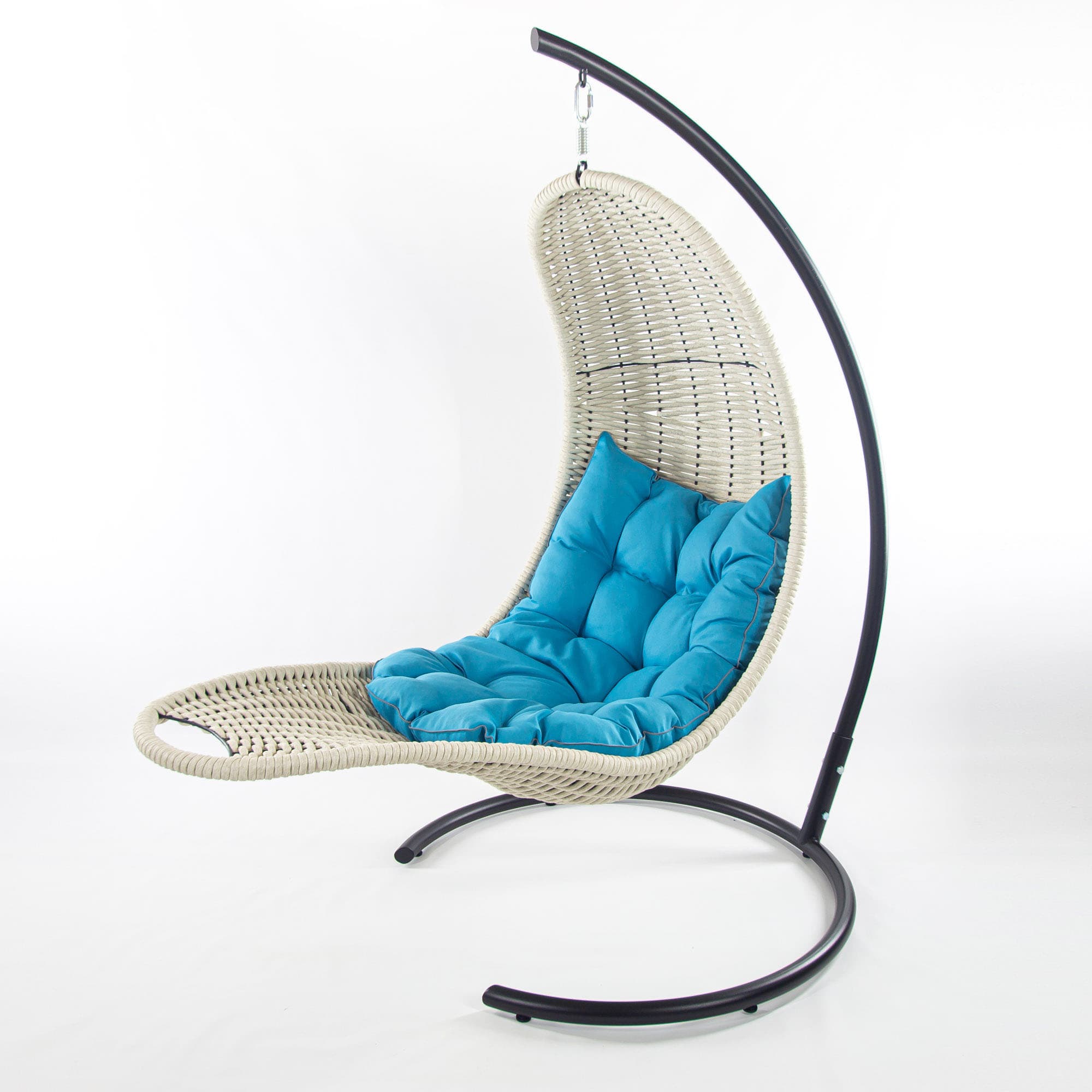 Мебель из ротанга плетеное подвесное кресло-шезлонг белый синяя подушка