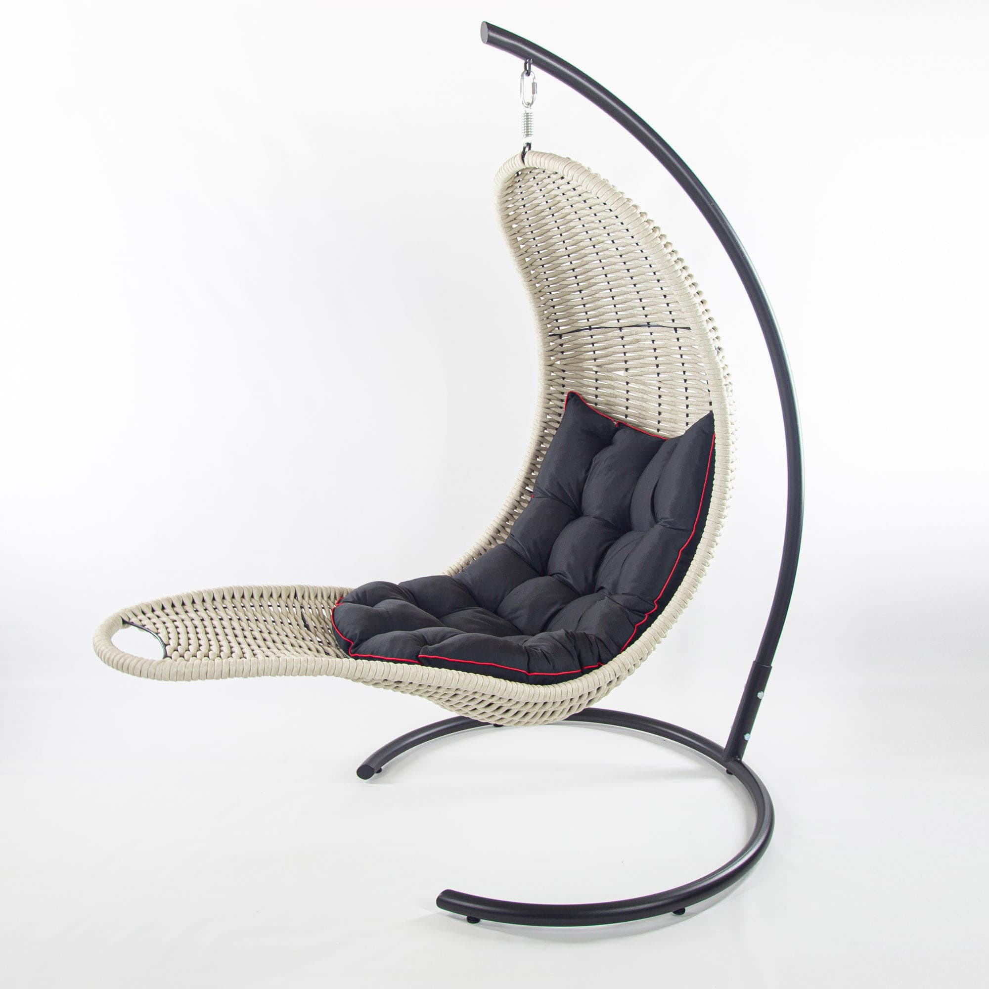 Мебель из ротанга плетеное подвесное кресло-шезлонг белый черная подушка