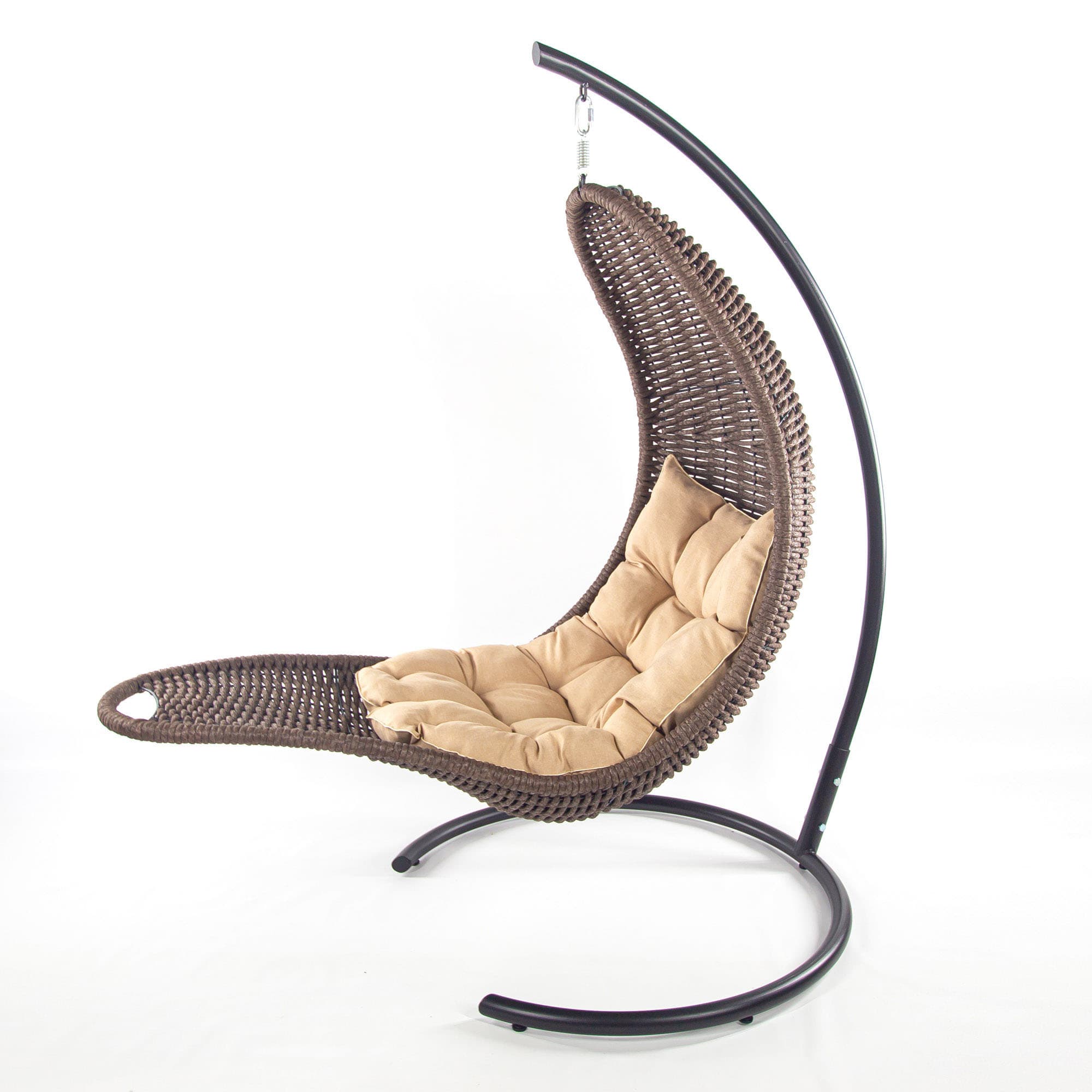 Мебель из ротанга плетеное подвесное кресло-шезлонг коричневый бежевая подушка