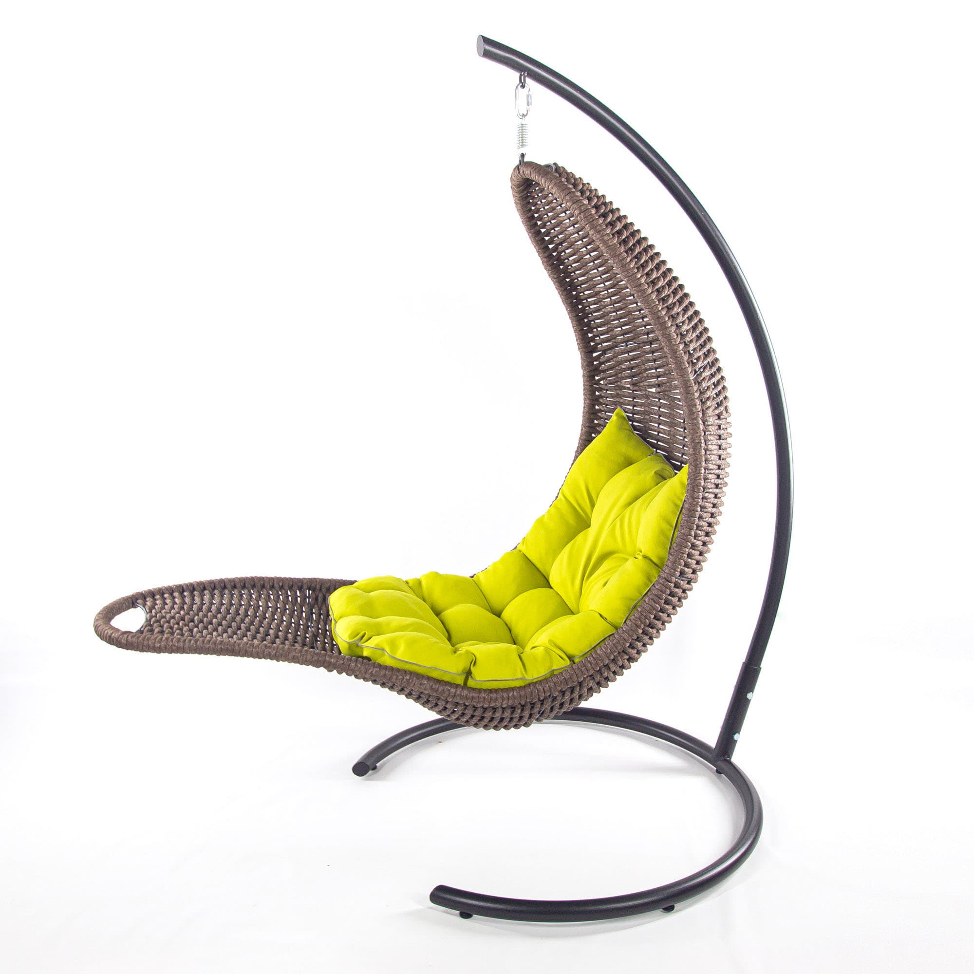 Мебель из ротанга плетеное подвесное кресло-шезлонг коричневый желтая подушка
