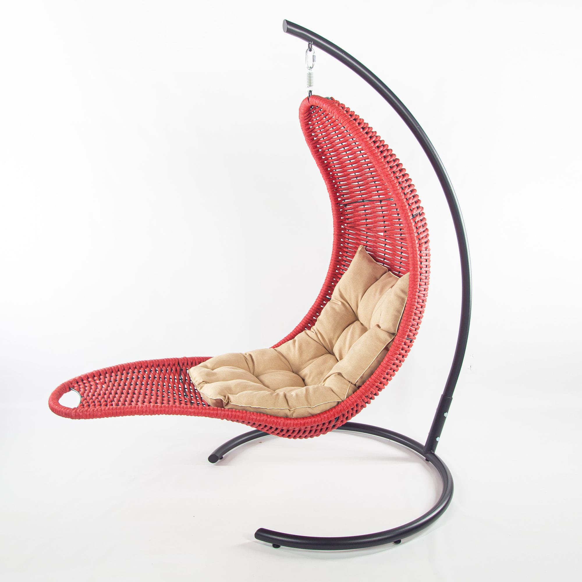 Мебель из ротанга плетеное подвесное кресло-шезлонг красный бежевая подушка